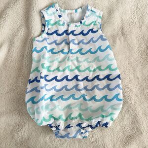 Primary Baby 0-3 Month Henely Tank Shortie In Sea Wave Summer Outfit Snap Cotton